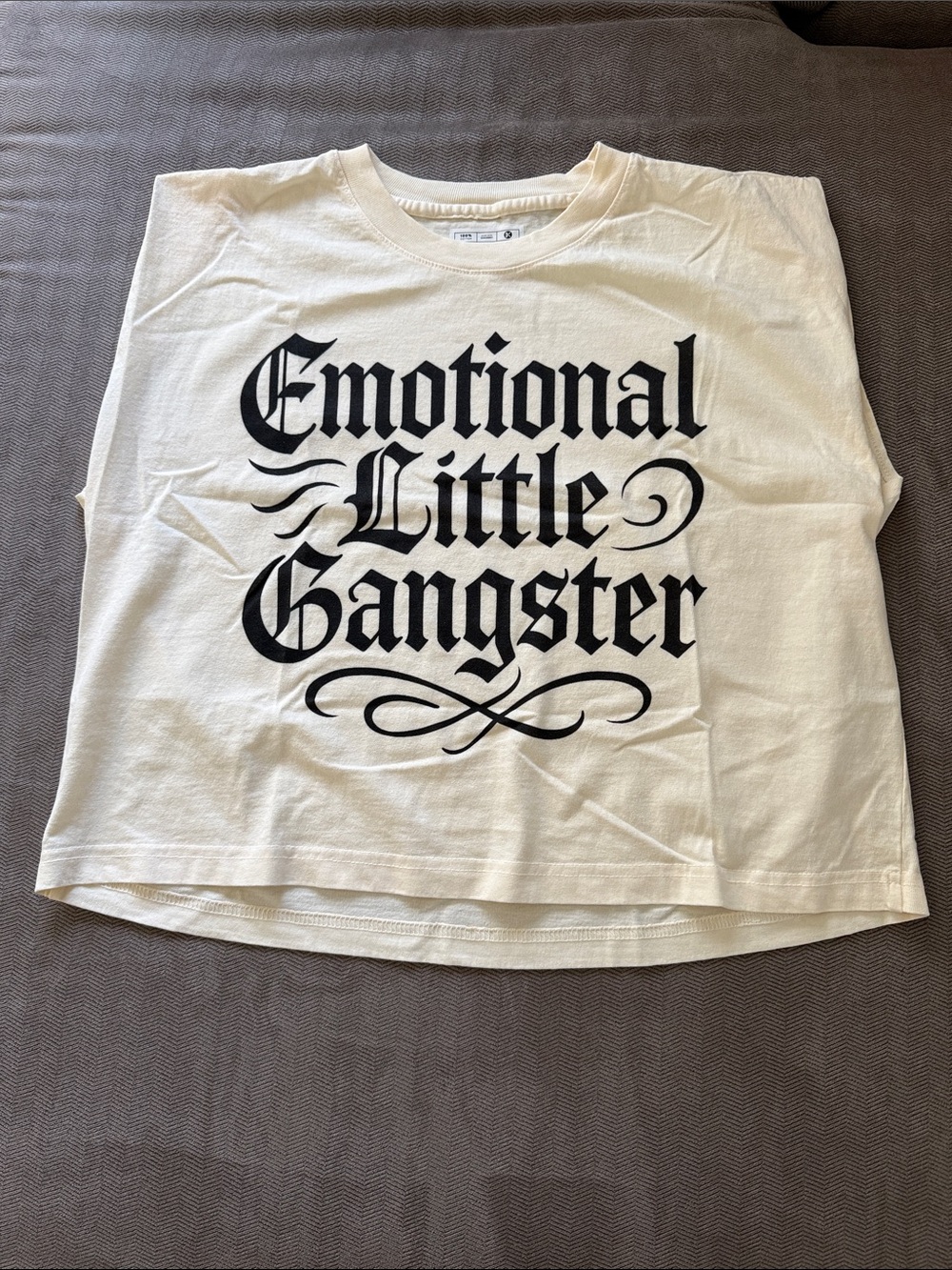 Emotional Little Gangster Women's Cream Graphic Muscle Tee - NEW!